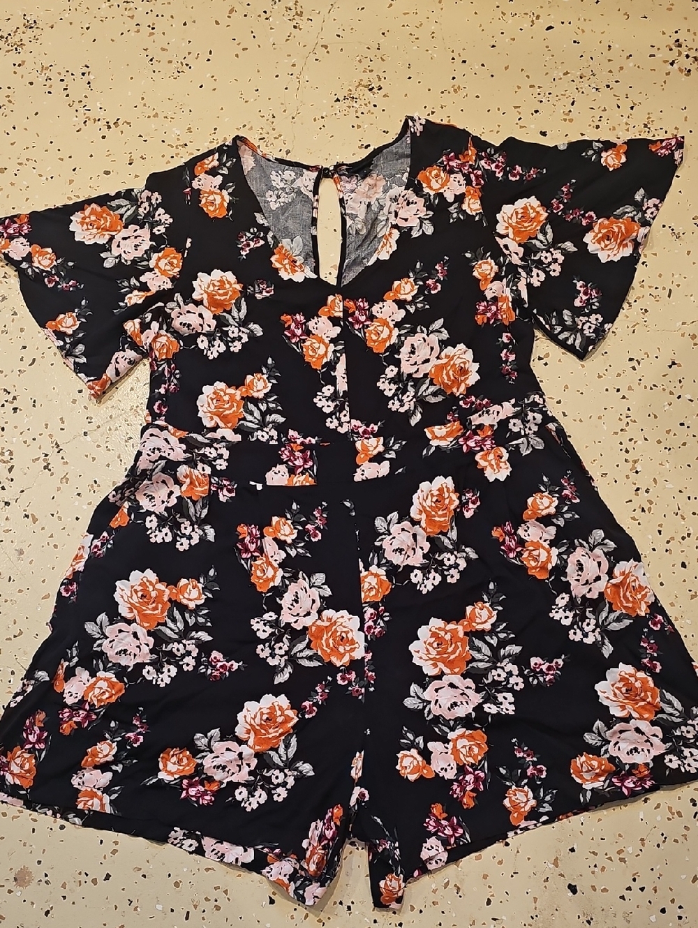 torrid Black Romper with Orange & Light Pink Floral Print